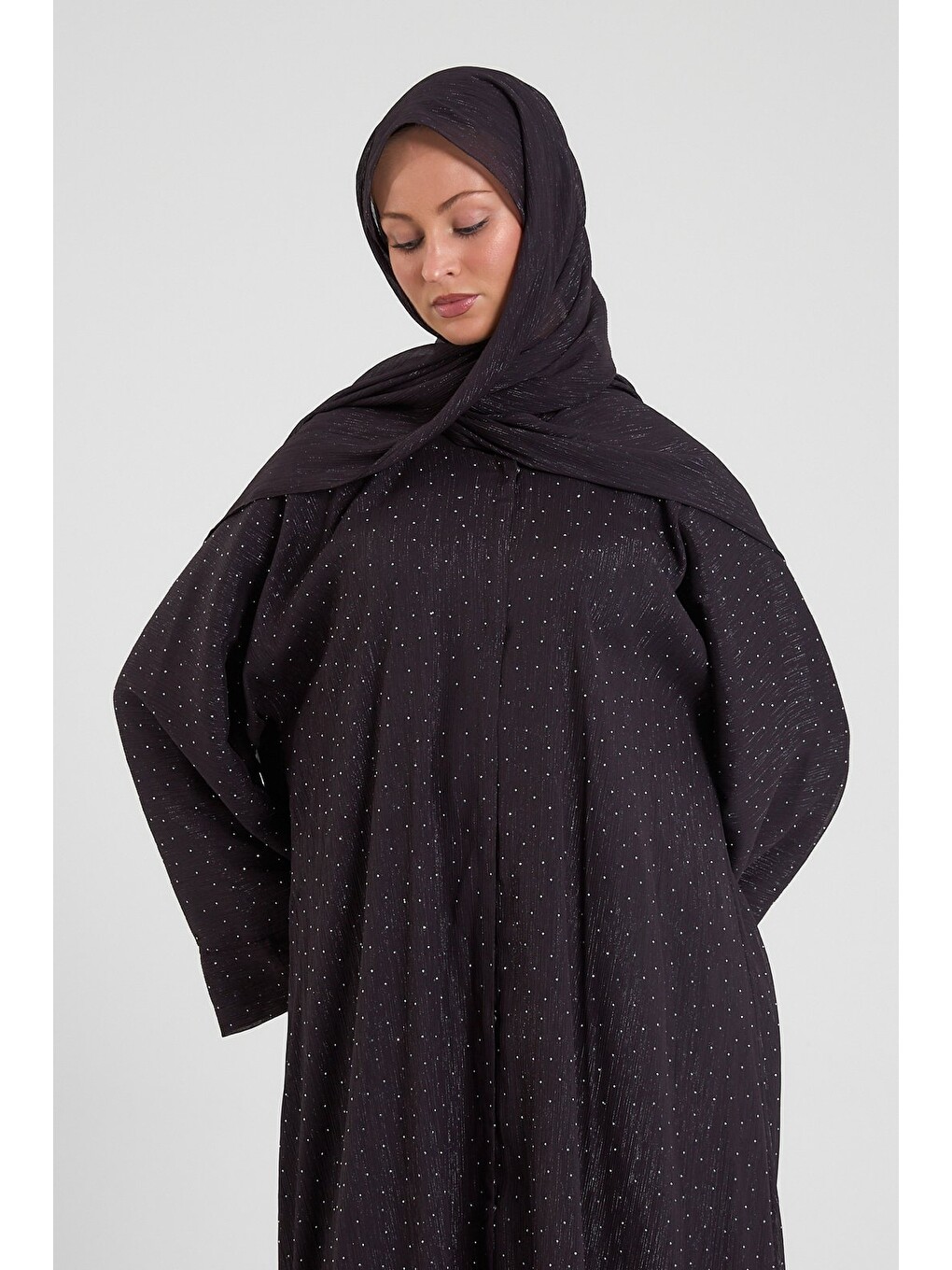 Mürdüm Shine Taşlı Abaya Ferace & Şal - Standart Beden & Farklı Boy-1