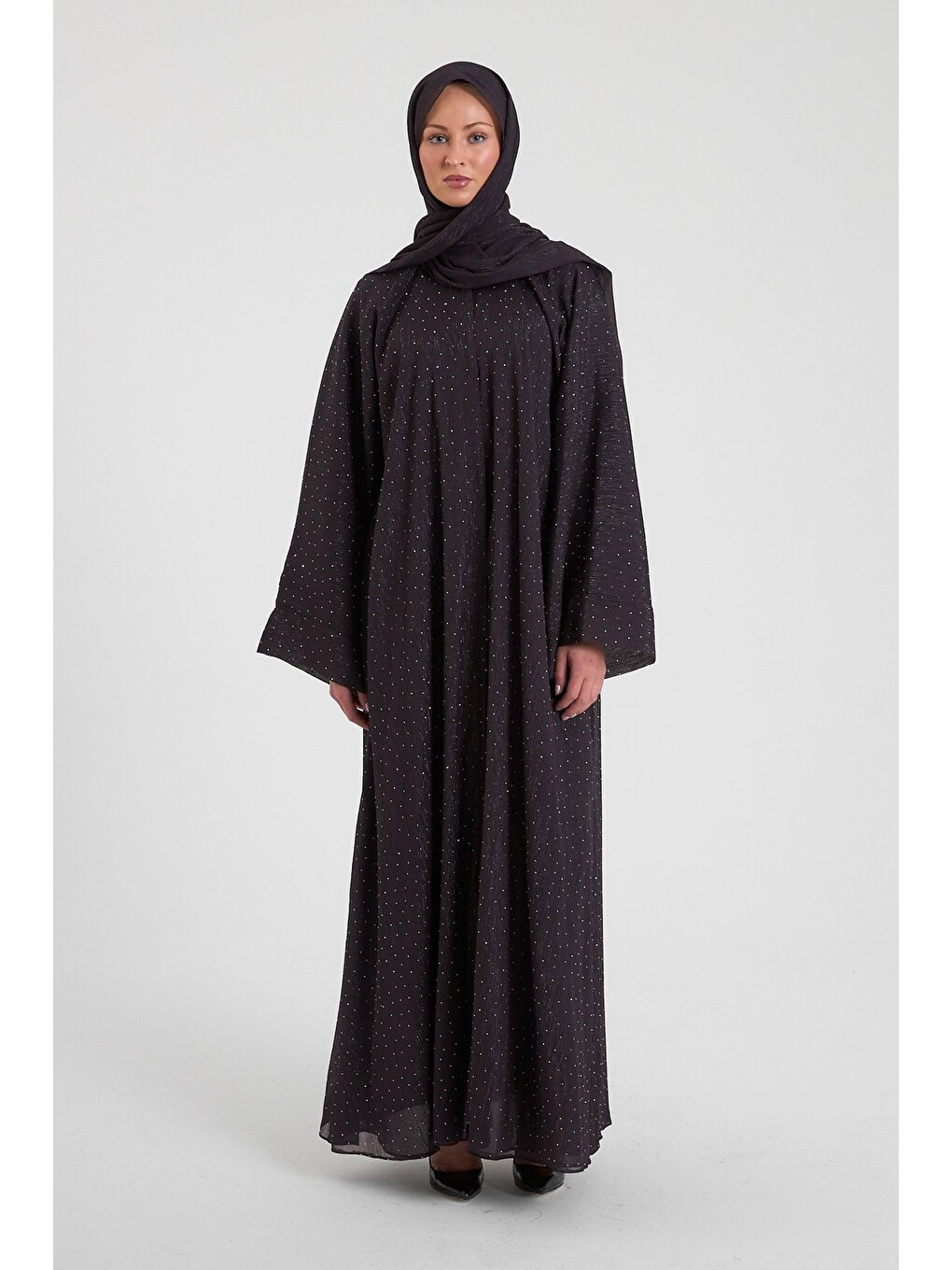 Mürdüm Shine Taşlı Abaya Ferace & Şal - Standart Beden & Farklı Boy-2