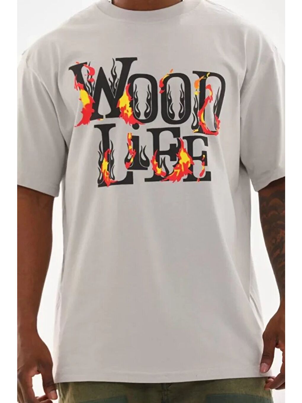 Unisex Baskılı Oversize T-Shirt - Gri-2