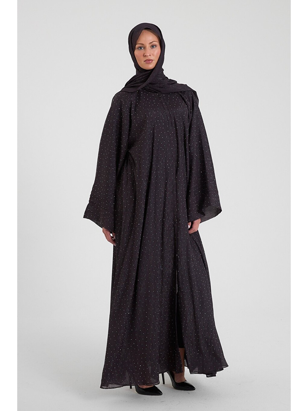 Mürdüm Shine Taşlı Abaya Ferace & Şal - Standart Beden & Farklı Boy-4