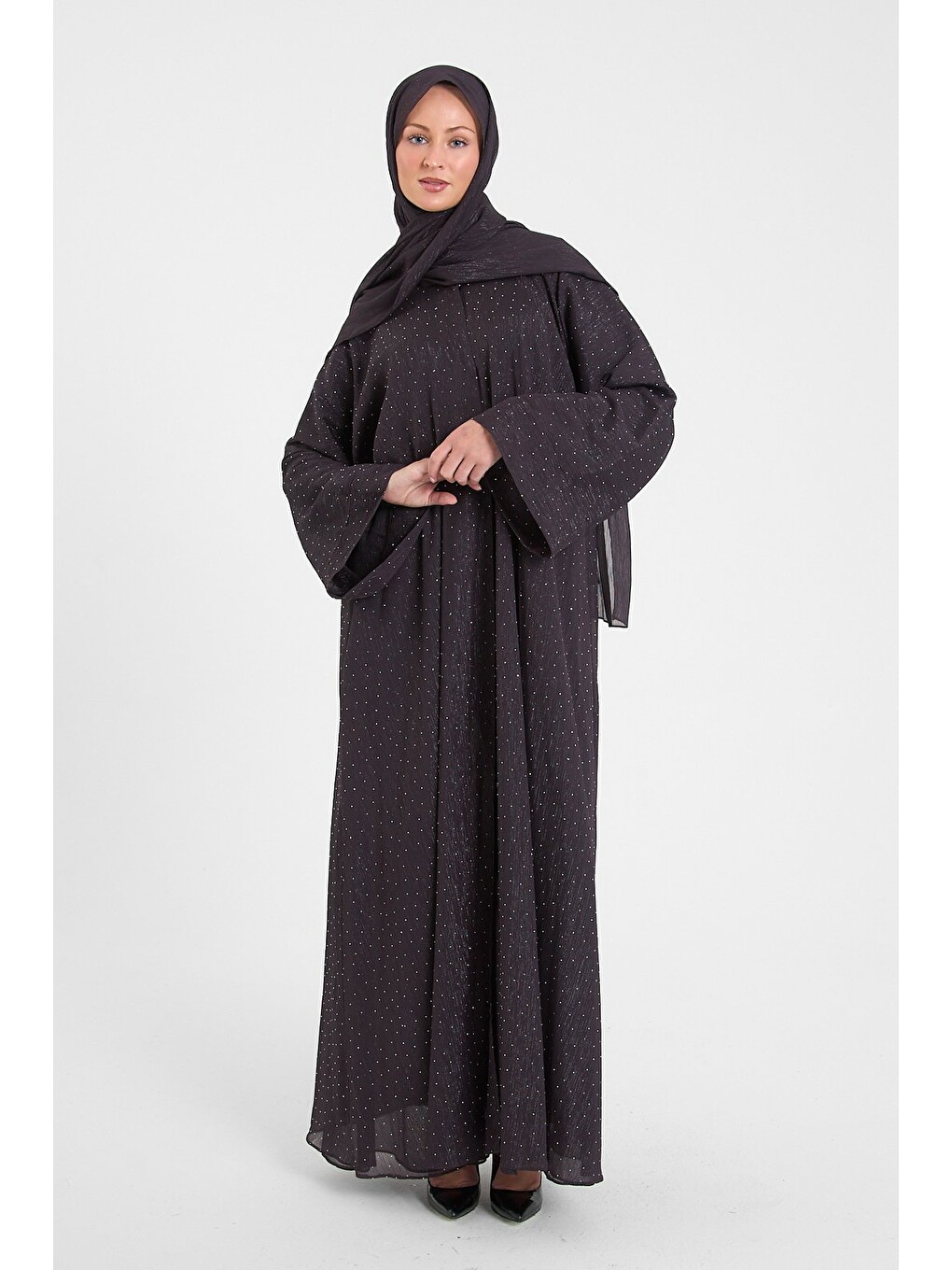 Mürdüm Shine Taşlı Abaya Ferace & Şal - Standart Beden & Farklı Boy-5