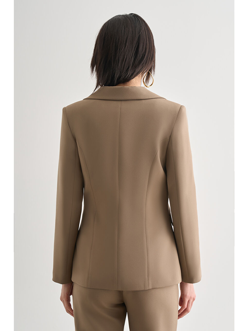 Bej Tek Düğme Klasik Blazer Ceket-3