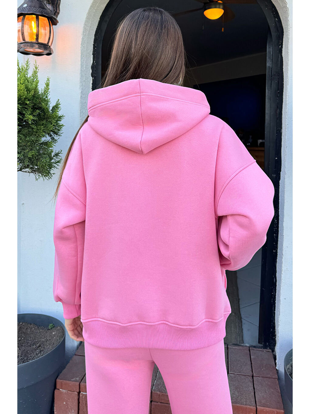 GÜLSELİ Pembe Kadın Kapüşonlu Renkli Şeritli Şardonlu Sweatshirt - 3