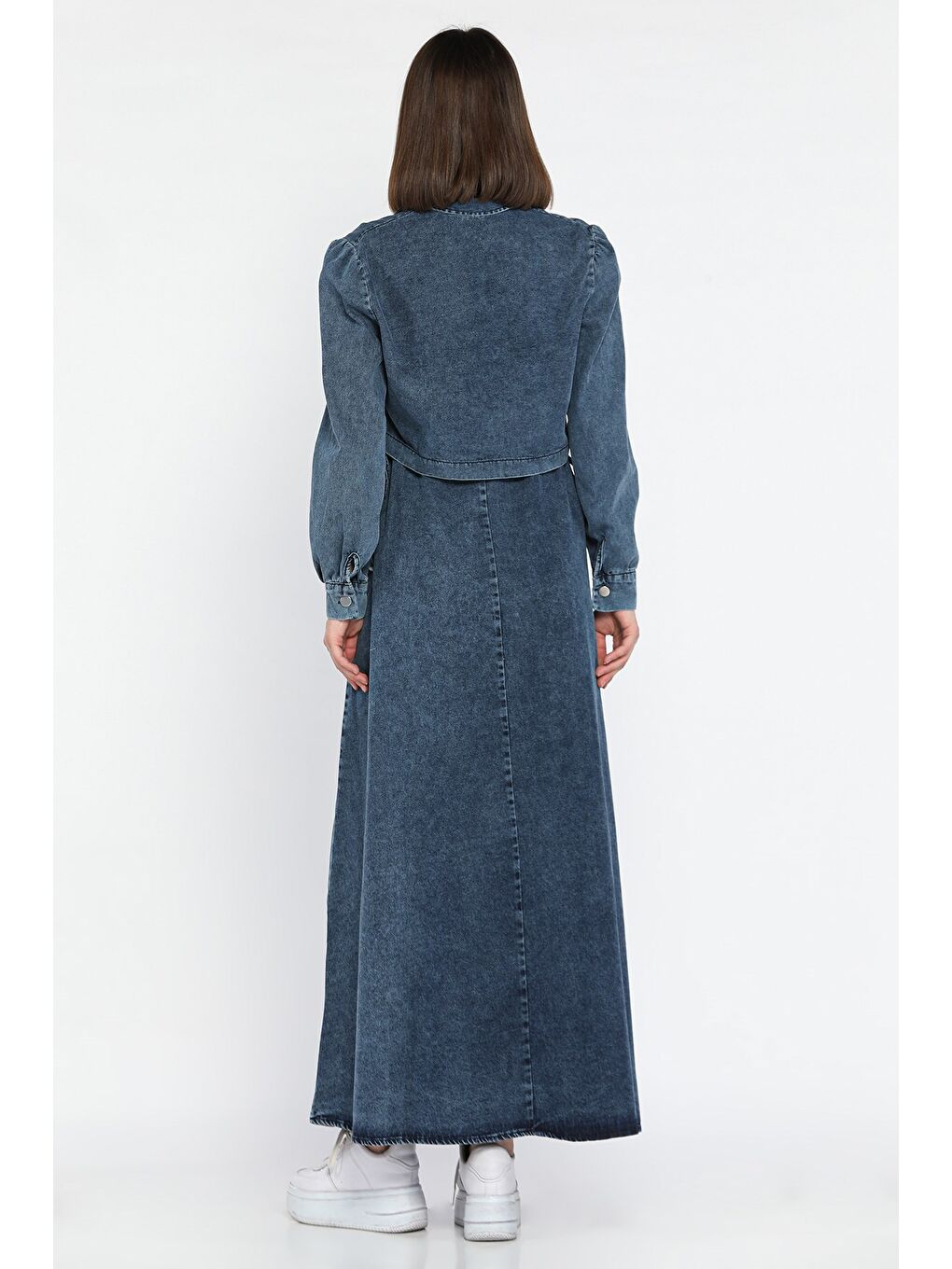 Mavi Kadın Bel Bağlamalı Jean Elbise Ceket İkili Takım-2