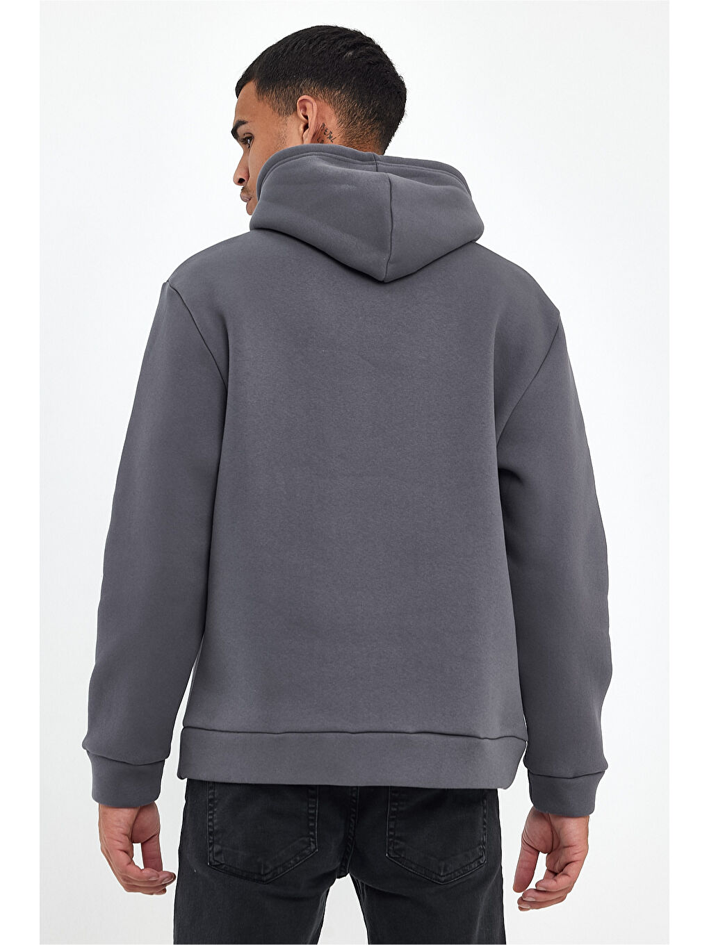 Gri Kapüşonlu Standart Kalıp İçi Polarlı 3 İplik Kalın Erkek Hoodie spr25sw55-1