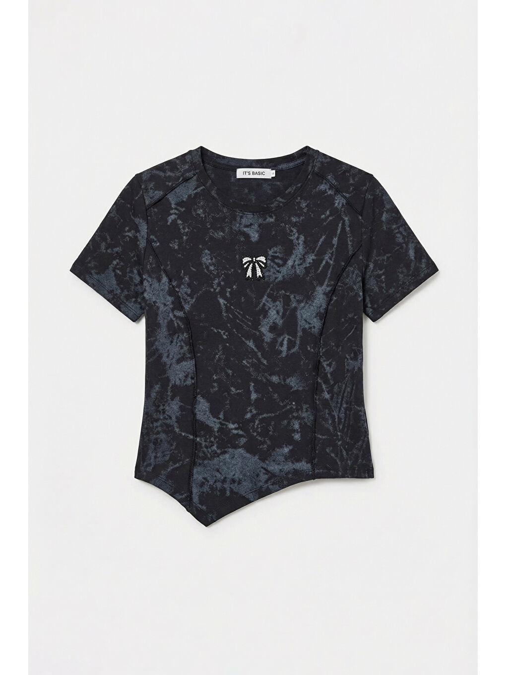 Kadın Siyah w5 Özel Kumaş Elastan Crop Top-1