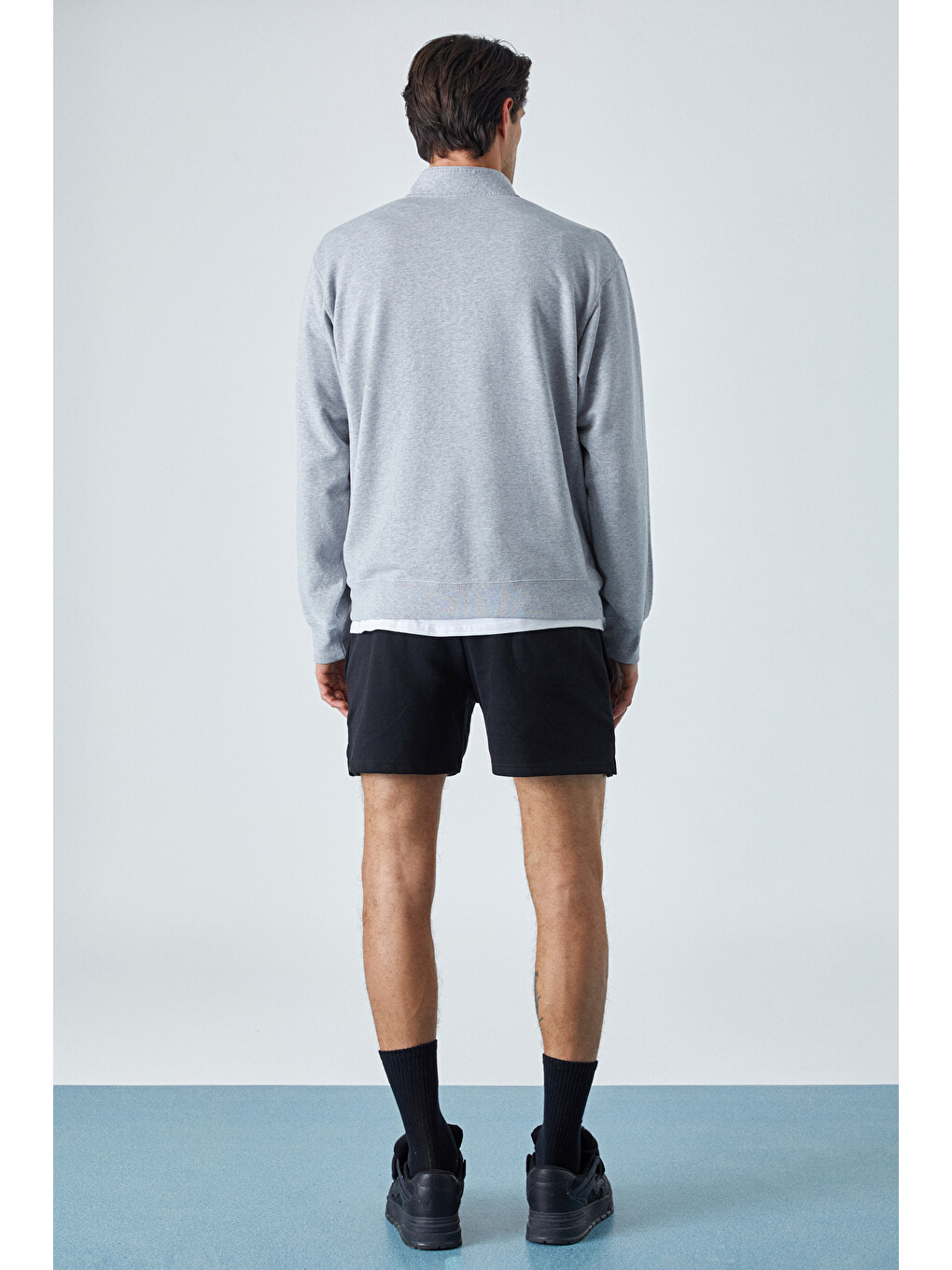 Nestor Erkek Relaxed Fit Dik Yakalı Yarım Fermuarlı Uzun Kollu Gri Melanj Sweatshirt-4