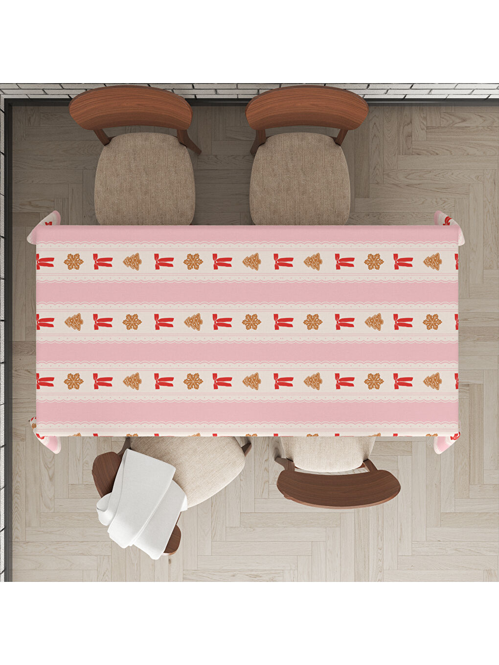 Karışık Yılbaşı Temalı Fiyonk Desenli Dijital Baskılı Masa Örtüsü-1