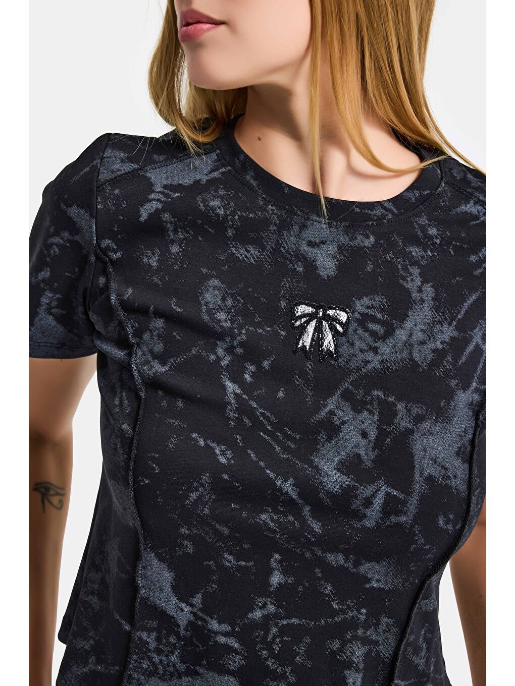 Kadın Siyah w5 Özel Kumaş Elastan Crop Top-2