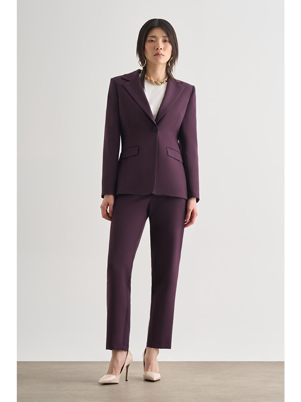 Oversize Çift Yırtmaçlı Bordo Blazer Ceket