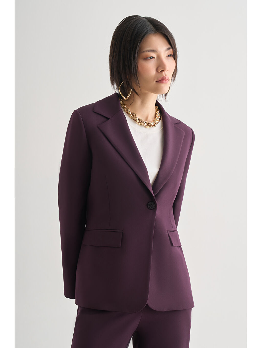 Oversize Çift Yırtmaçlı Bordo Blazer Ceket-1