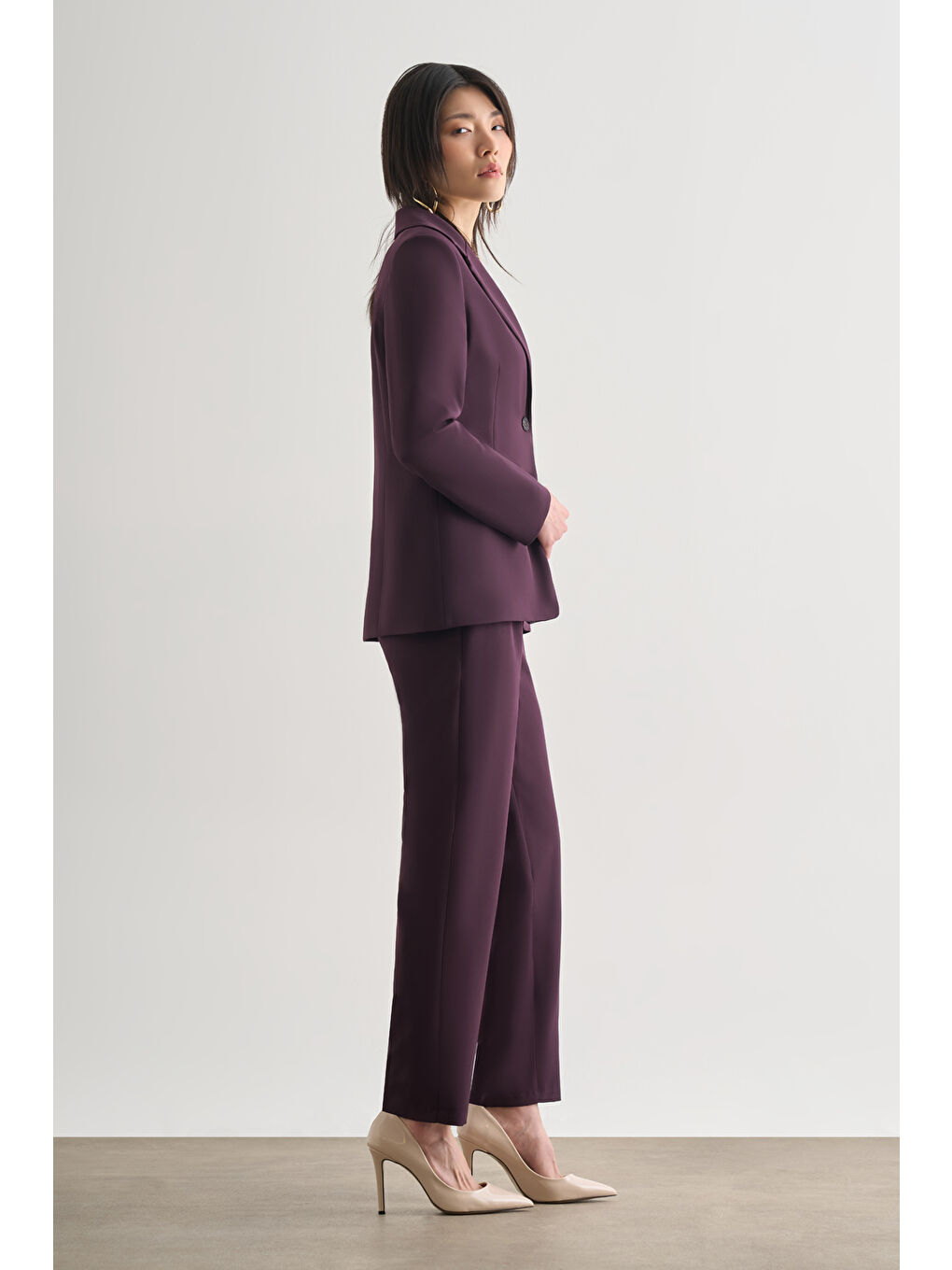 Oversize Çift Yırtmaçlı Bordo Blazer Ceket-2