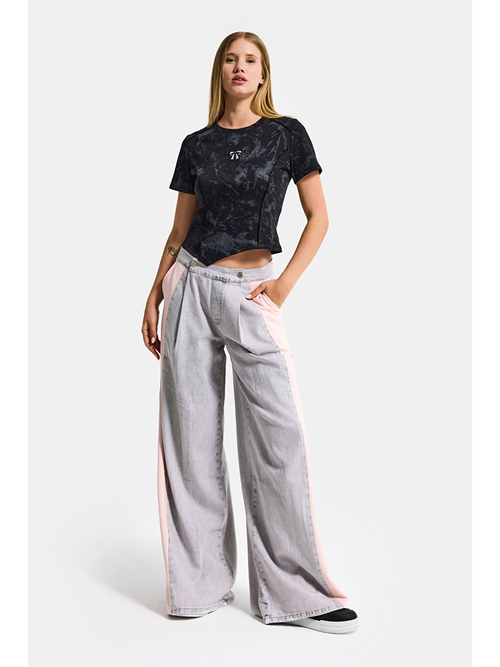 Kadın Siyah w5 Özel Kumaş Elastan Crop Top-3