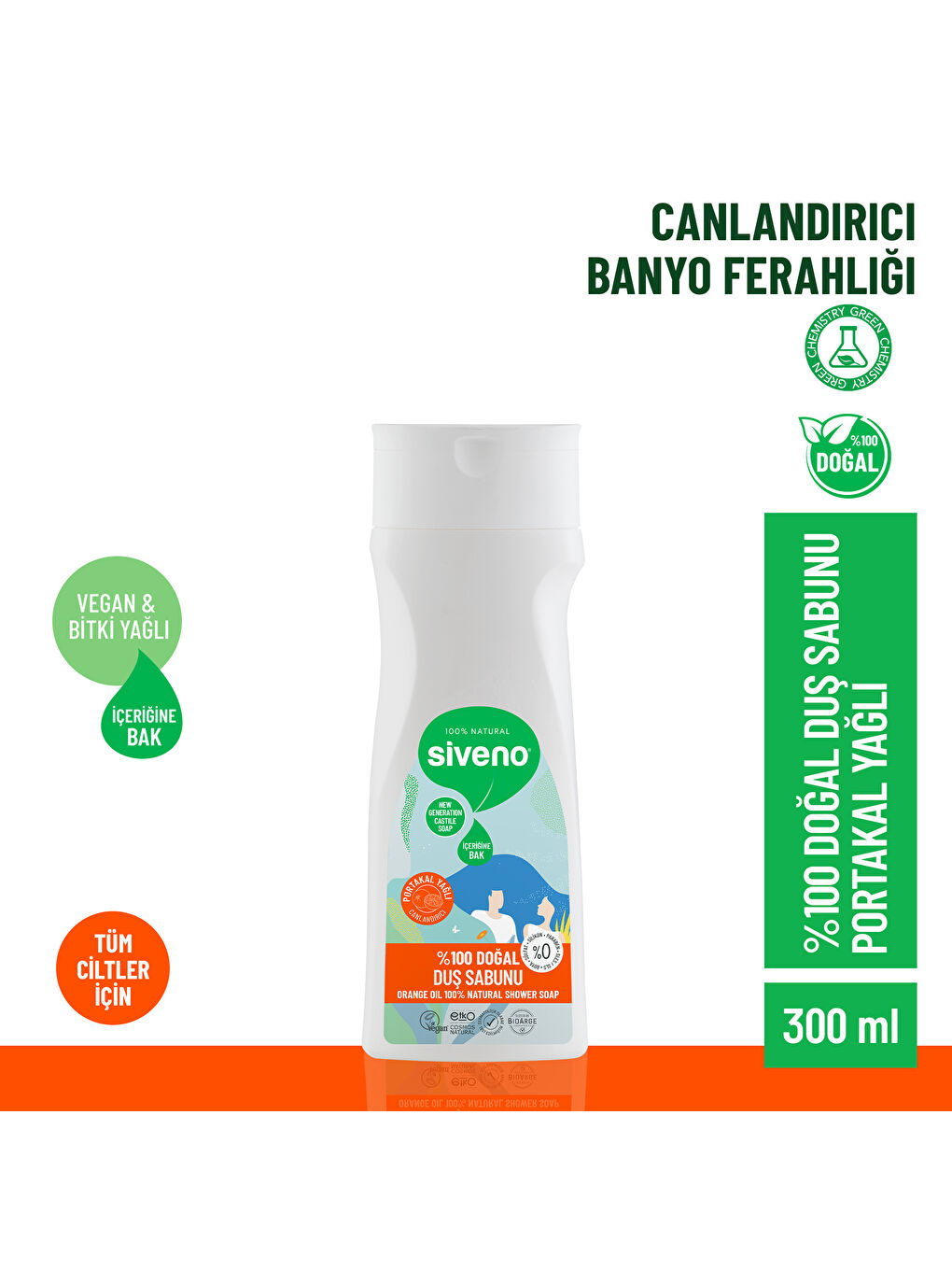 %100 Doğal Duş Sabunu Portakal Kokulu Canlandırıcı Duş Jeli 6 Değerli Bitki Vegan 300 ml