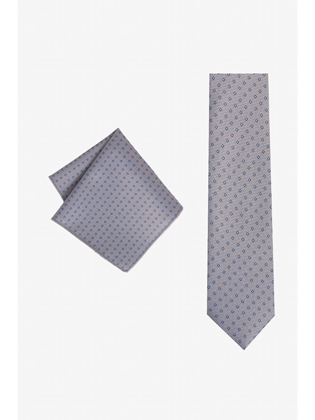 Erkek Gri-Mavi Kravat-Mendil Set