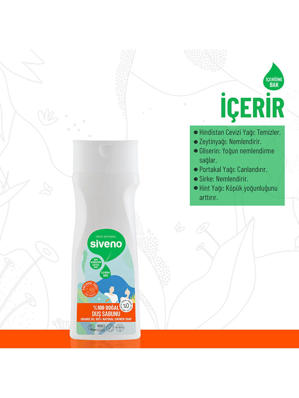 %100 Doğal Duş Sabunu Portakal Kokulu Canlandırıcı Duş Jeli 6 Değerli Bitki Vegan 300 ml-2