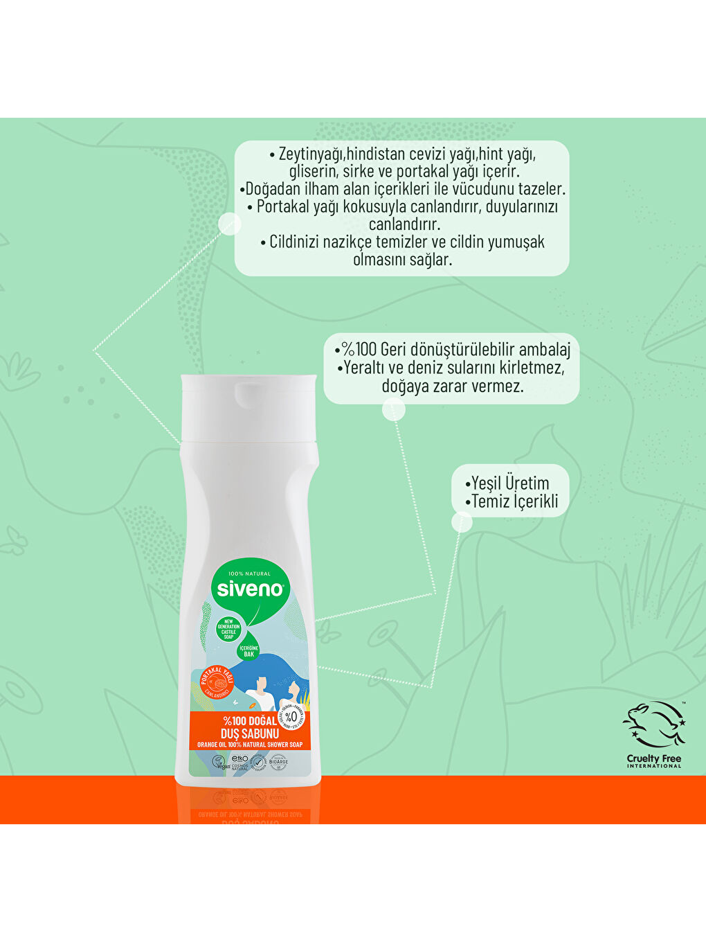 %100 Doğal Duş Sabunu Portakal Kokulu Canlandırıcı Duş Jeli 6 Değerli Bitki Vegan 300 ml-4