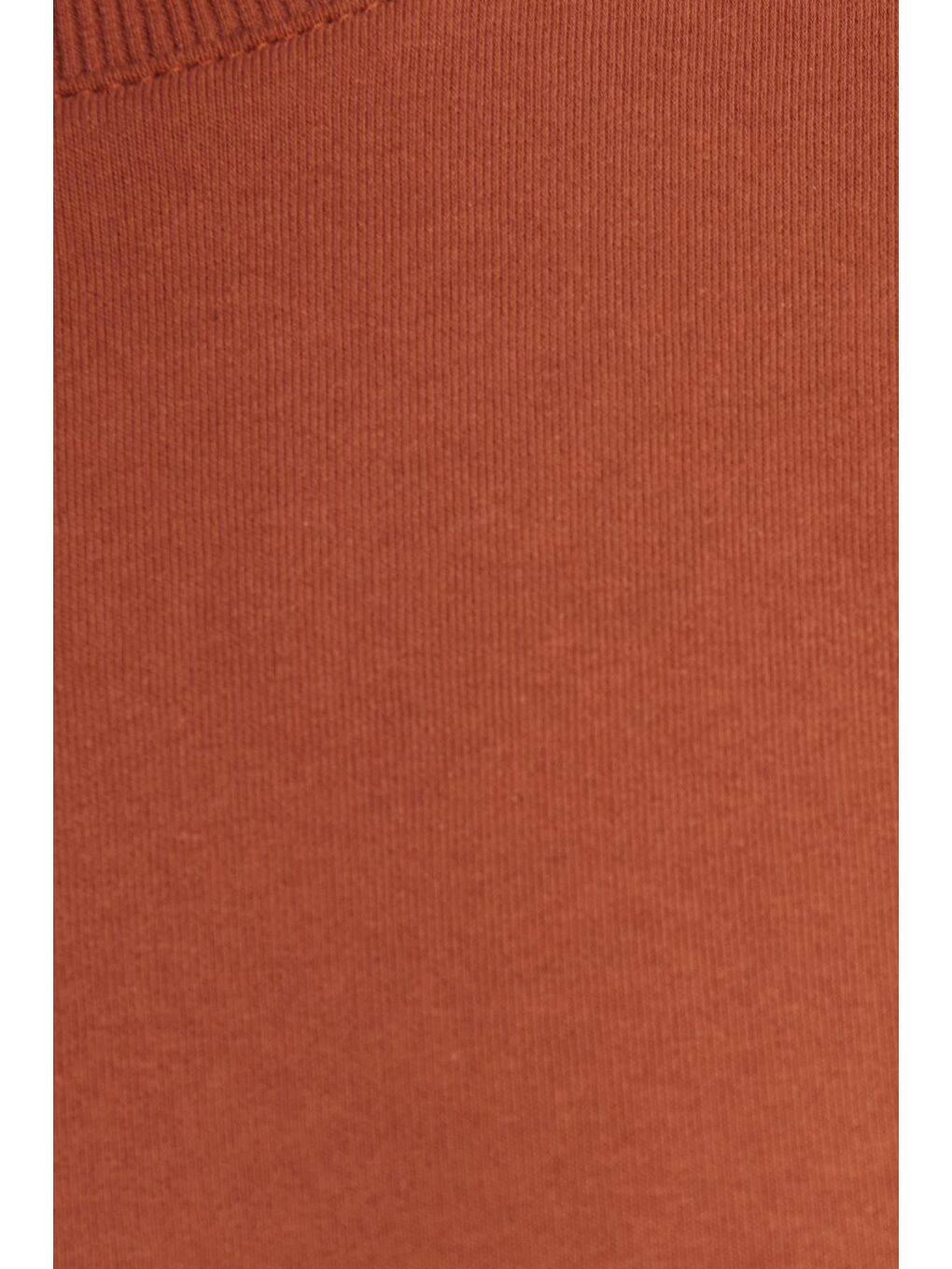 Kahverengi Kadın Oversize Geniş Kesim Pamuklu Bisiklet Yaka Kiremit Sweatshirt-5