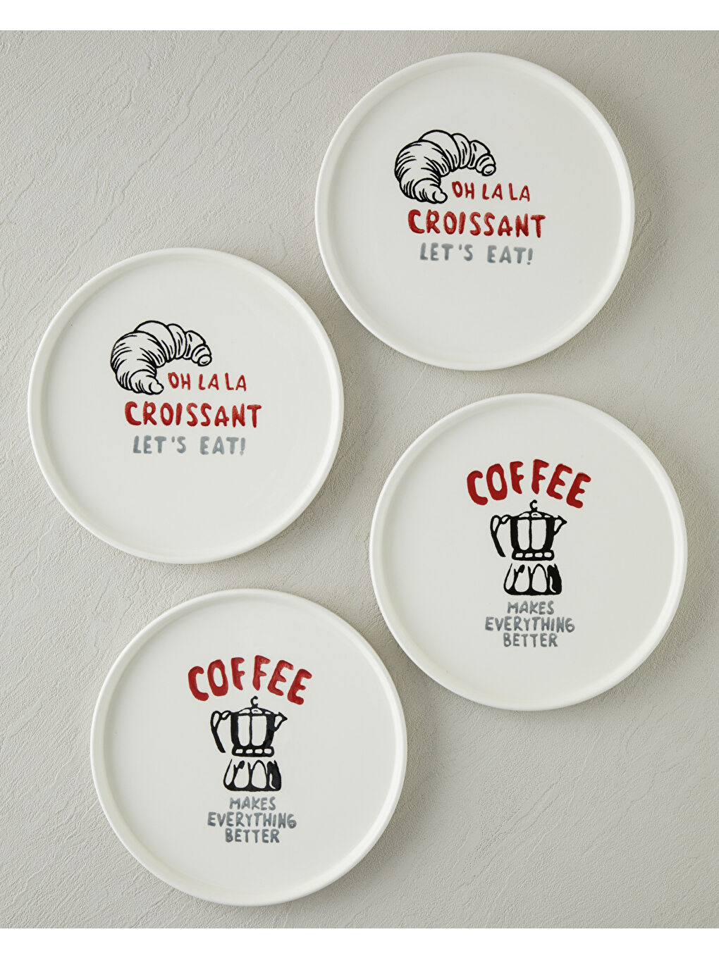 Bistro Seramik 4'lü Pasta Seti 20 cm Kırmızı-Siyah-1