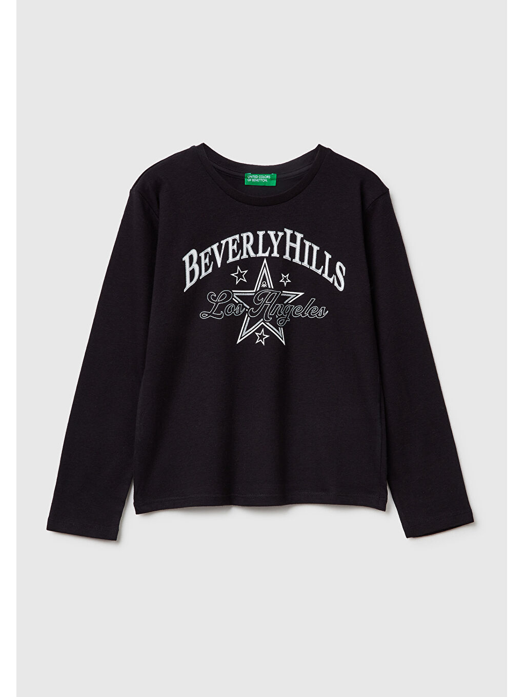 Kız Çocuk Siyah Önü Simli Baskılı Jarse Uzun Kollu T-shirt