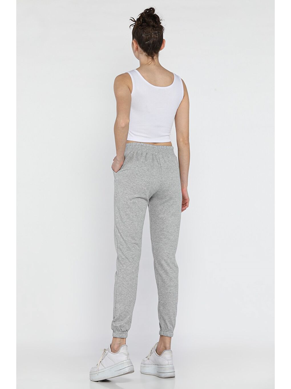 Gri Kadın Bel Ve Paça Lastikli Eşofman Altı-2