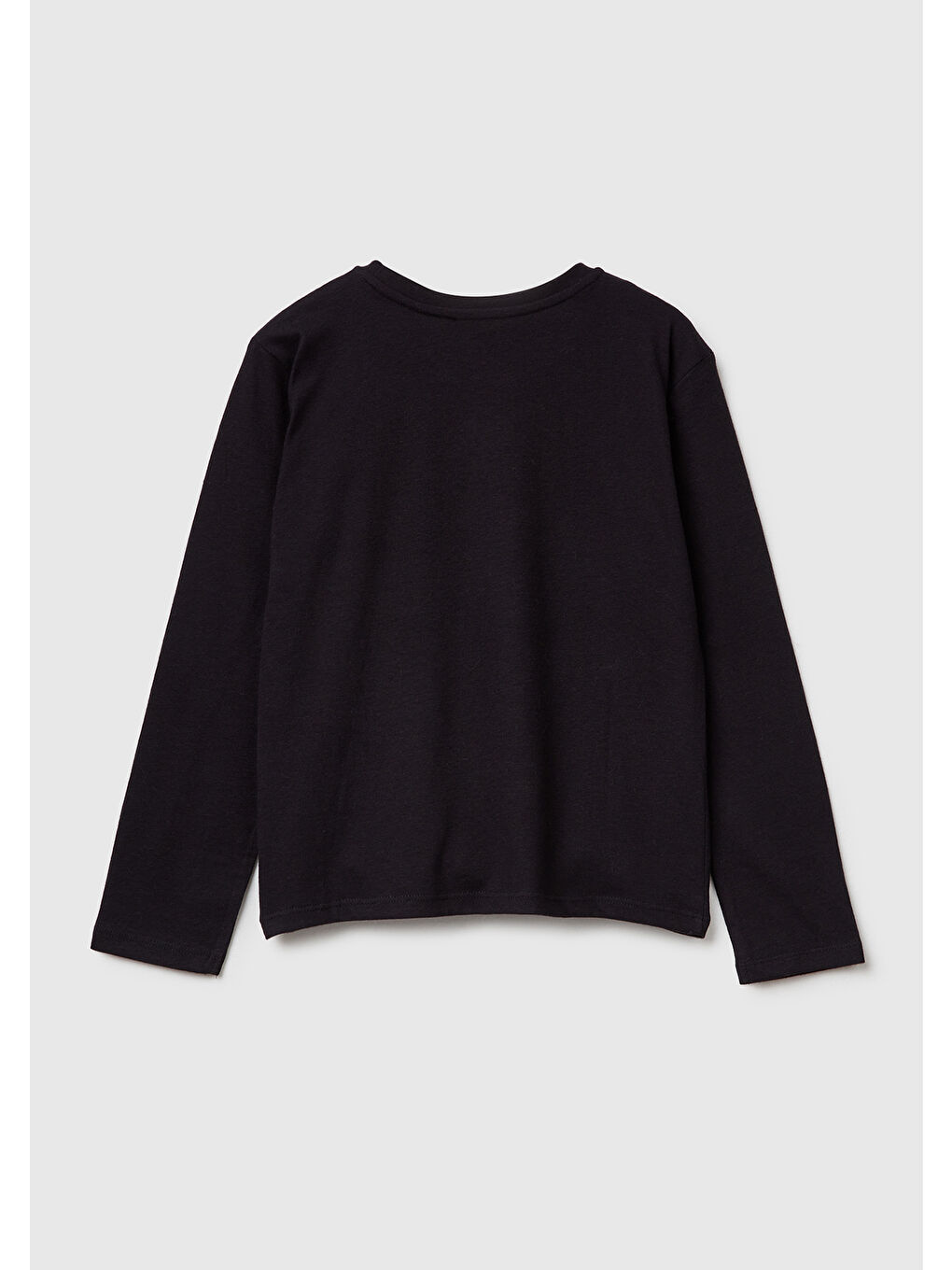 Kız Çocuk Siyah Önü Simli Baskılı Jarse Uzun Kollu T-shirt-1