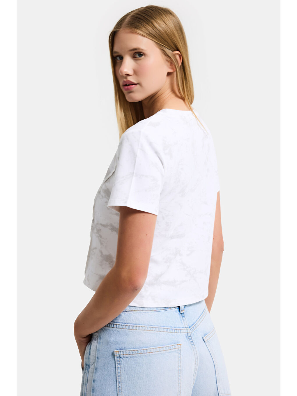 Kadın Beyaz w5 Özel Kumaş Elastan Crop Top-5