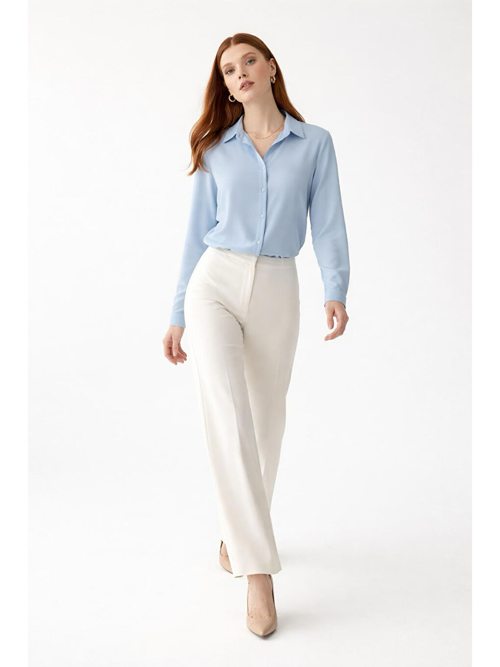 Mavi Arkası Uzun Tiril Tiril Viskon Kadın Gömleği-4