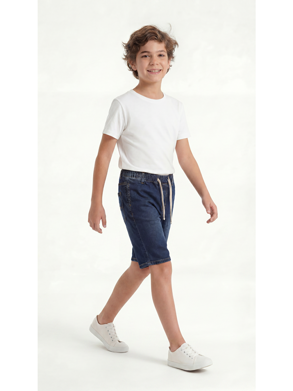 Lacivert Bağcıklı Erkek Çocuk Jean Şort-2