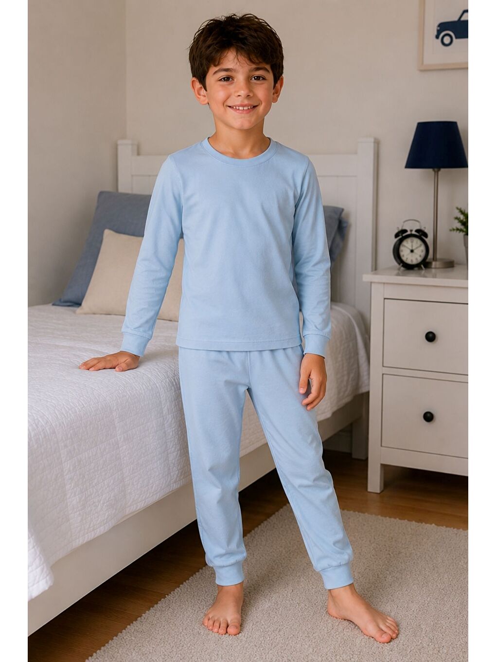 Soft Mavi %100 Pamuk Basic Erkek Çocuk Pijama Takımı-1