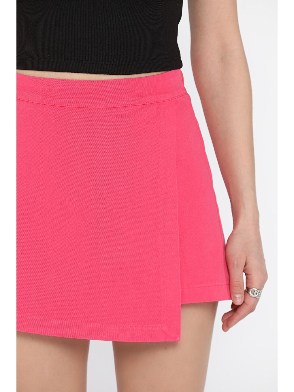 Fuşya Kadın Fermuarlı Bel Lastikli Gabardin Şort Etek-3