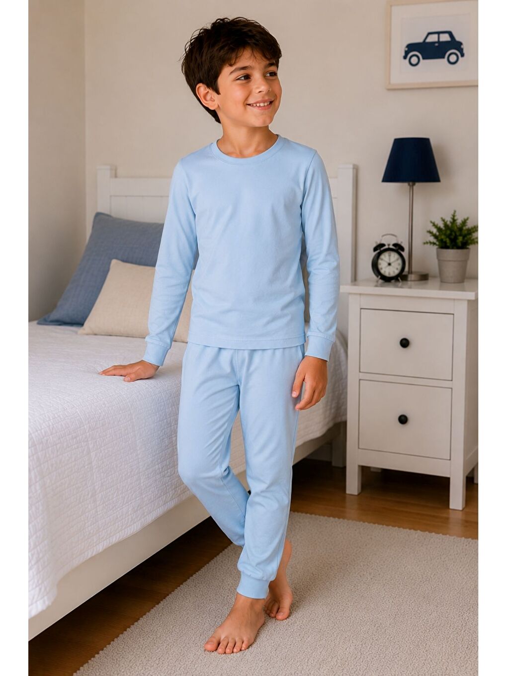 Soft Mavi %100 Pamuk Basic Erkek Çocuk Pijama Takımı-2