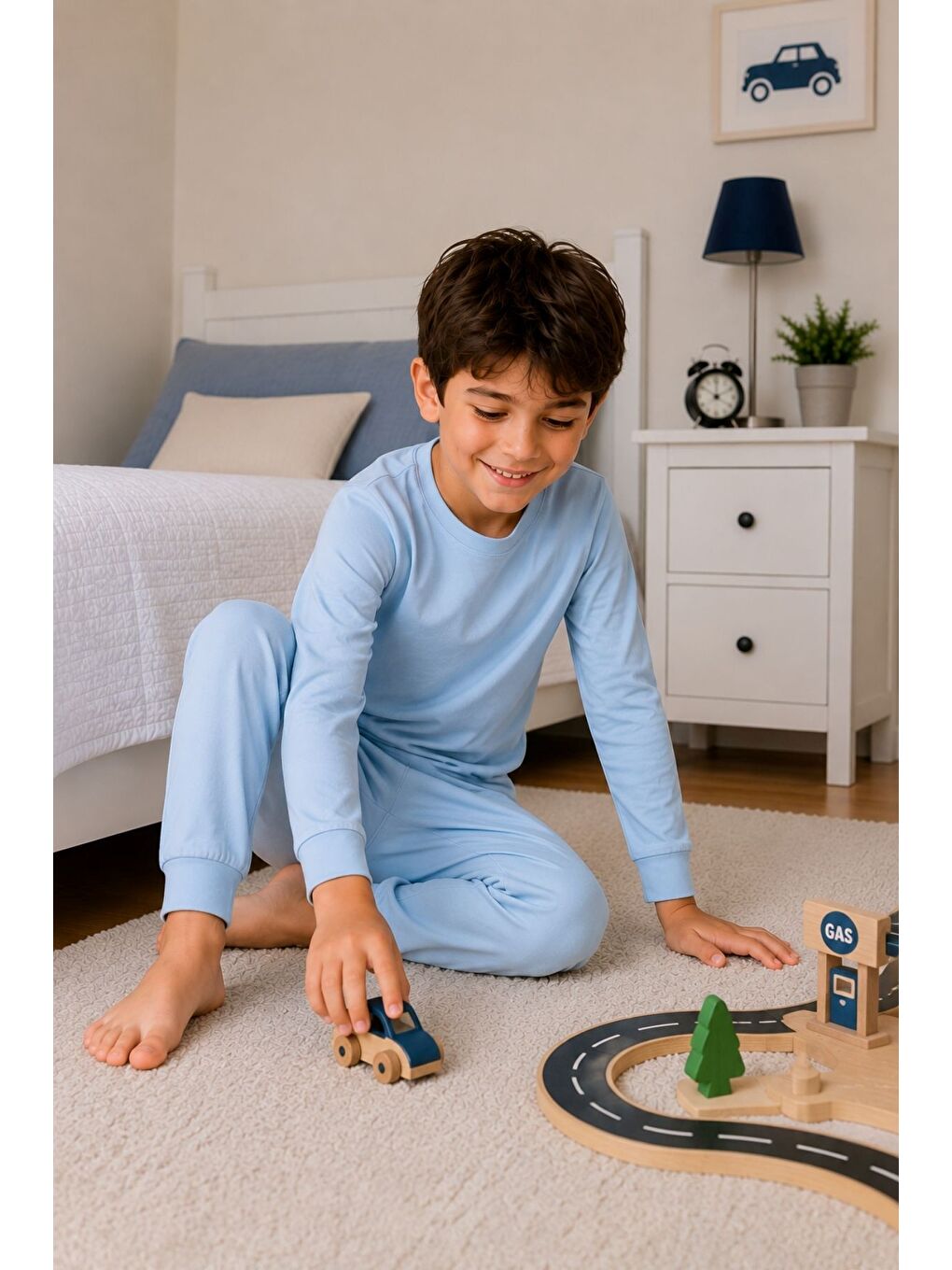 Soft Mavi %100 Pamuk Basic Erkek Çocuk Pijama Takımı-3