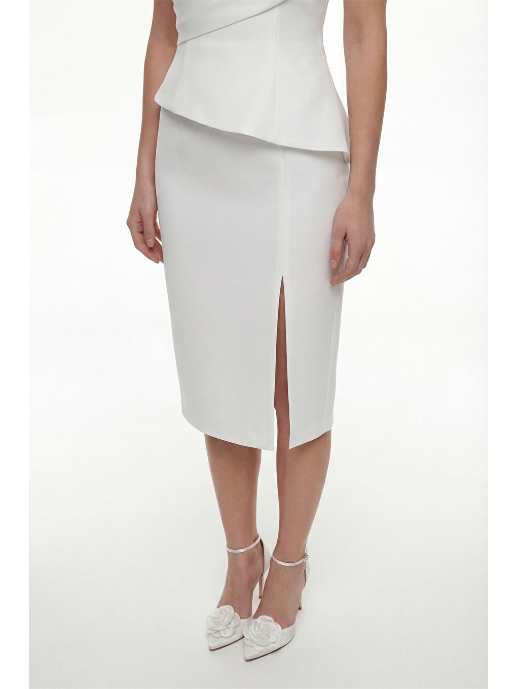 Kadın Beyaz Çiçek Detaylı Midi Söz Nişan Nikah Abiye Elbise-3