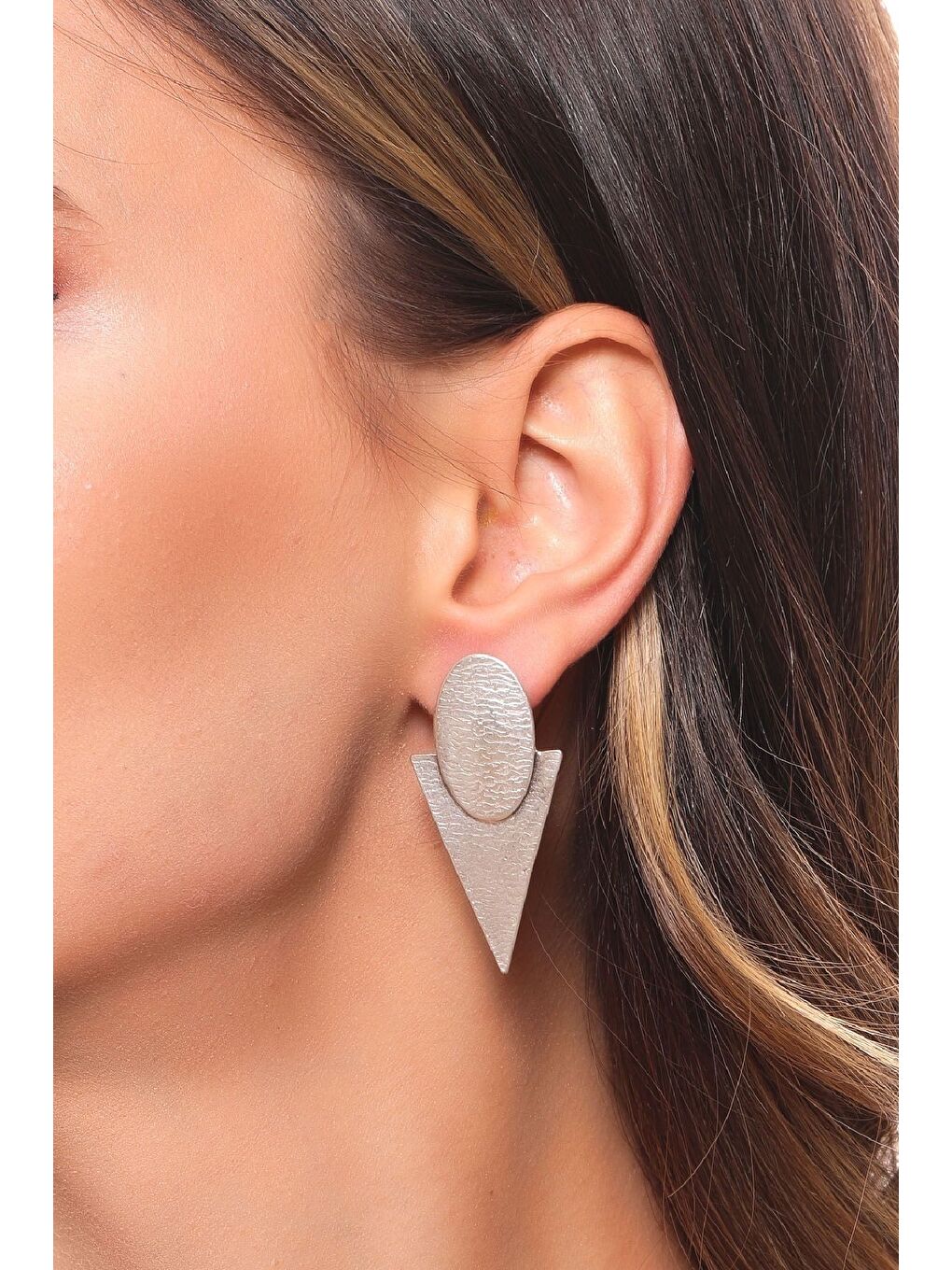 Gri Kadın Antik Gümüş Kaplama Çivili Model Geometrik Küpe-1