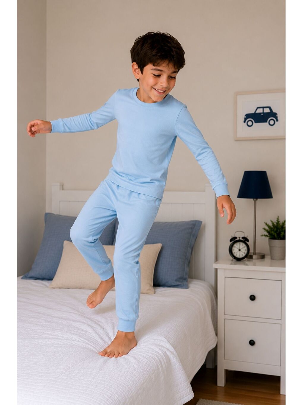 Soft Mavi %100 Pamuk Basic Erkek Çocuk Pijama Takımı-5