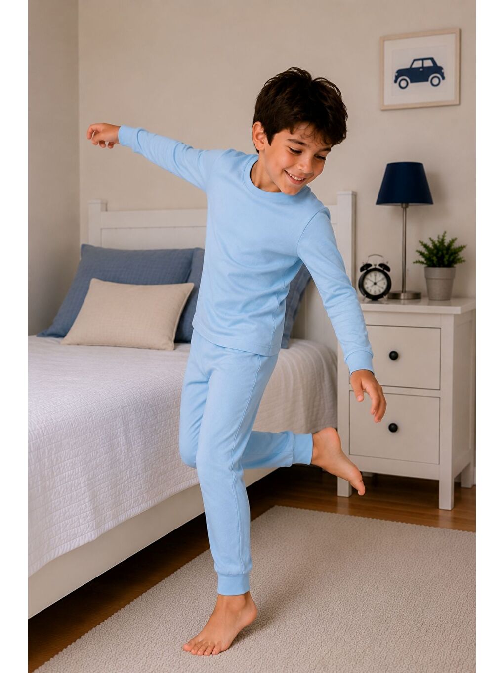 Soft Mavi %100 Pamuk Basic Erkek Çocuk Pijama Takımı-6