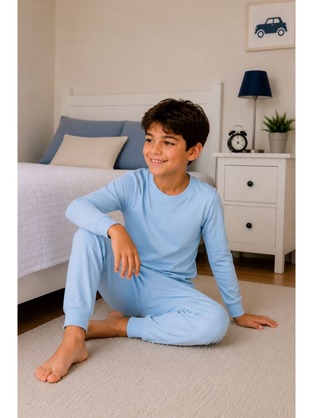 Soft Mavi %100 Pamuk Basic Erkek Çocuk Pijama Takımı-7