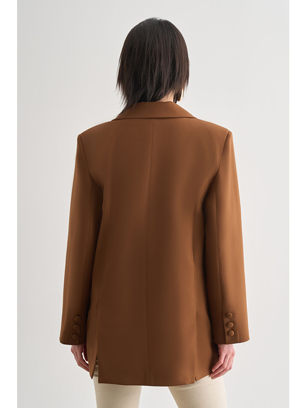 Oversize Çift Yırtmaçlı Kahverengi Blazer Ceket-3