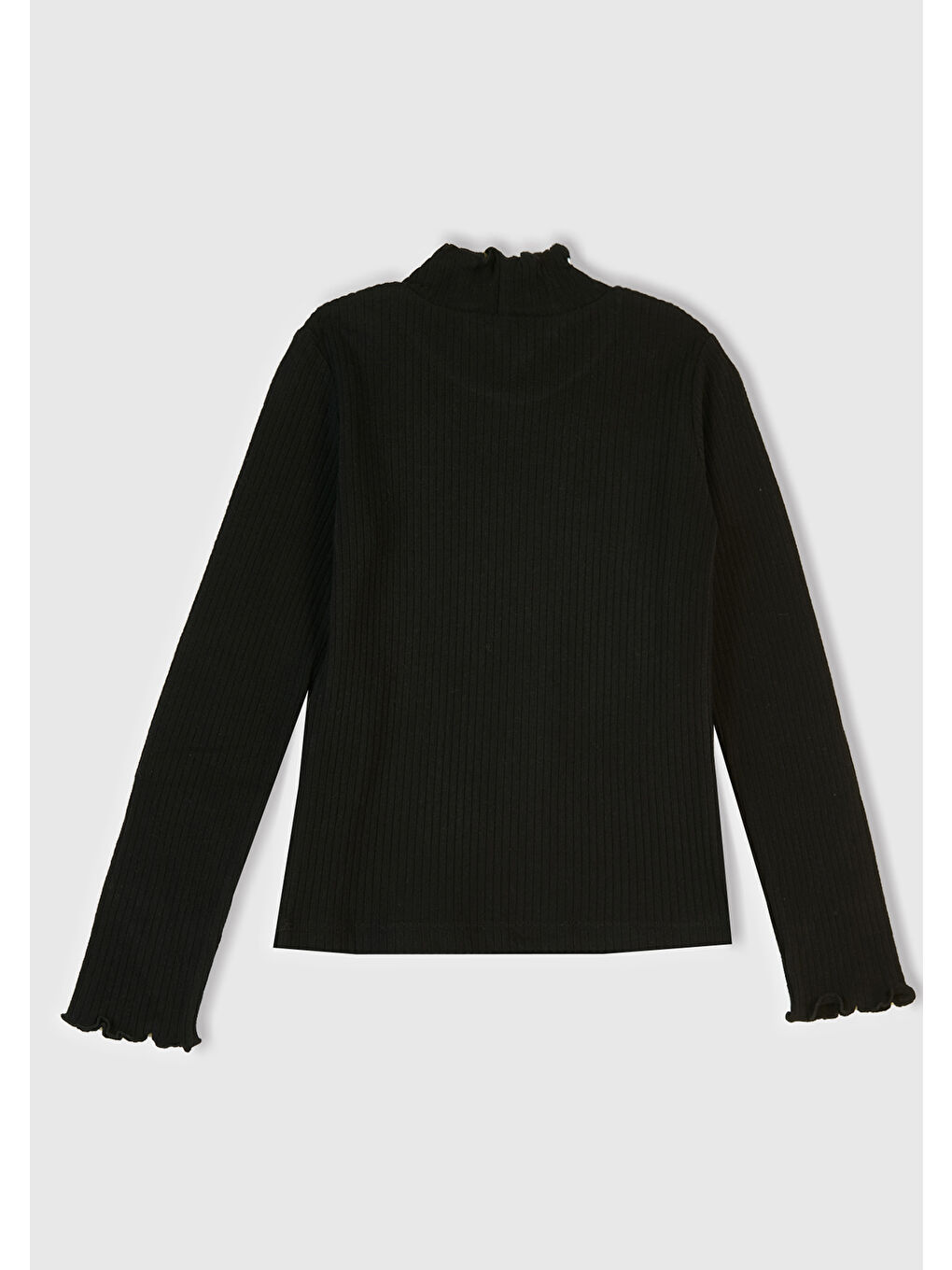 Kız Çocuk Siyah Logo Etiketli Fırfır Detaylı Bebe Yaka Uzun Kollu T-Shirt-2