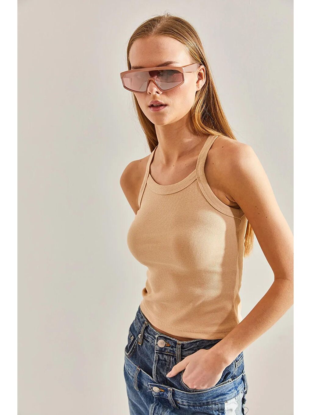 Bej Kadın Askılı Kaşkorse Bluz 60101010-1