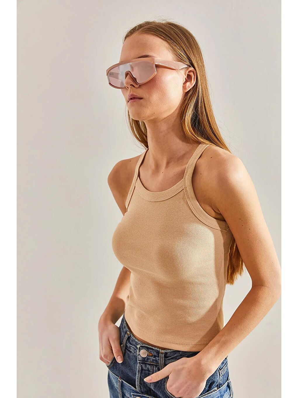 Bej Kadın Askılı Kaşkorse Bluz 60101010-3