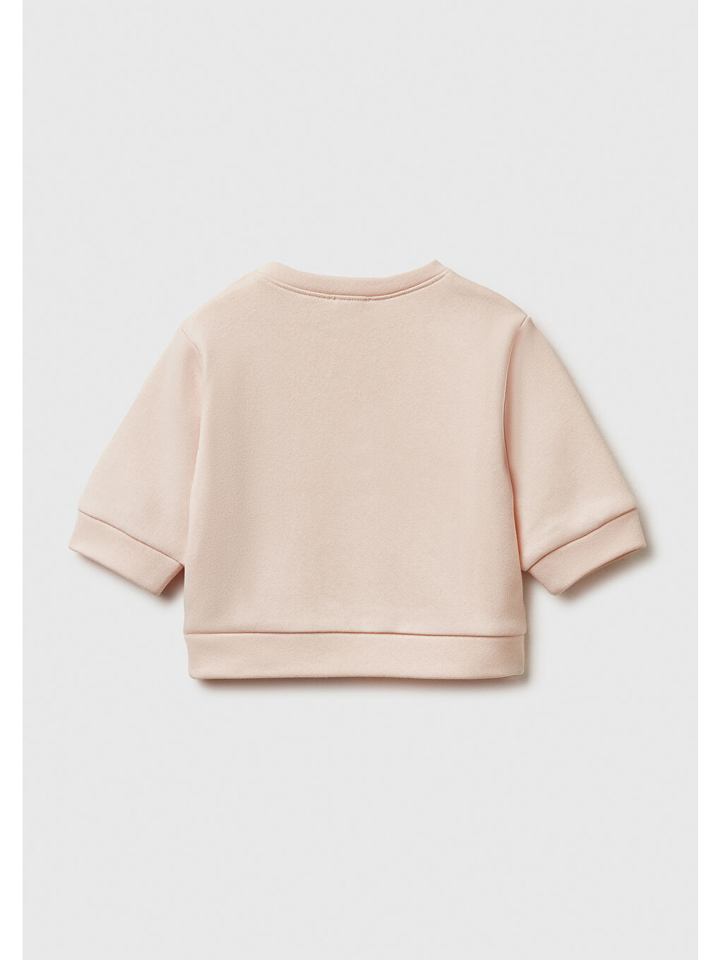 Bebek Toz Pembe Önü Baskılı Omzu Düğmeli Bisiklet Yaka Sweatshirt-1