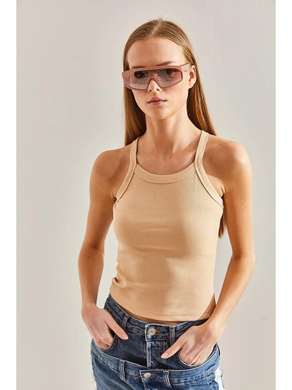 Bej Kadın Askılı Kaşkorse Bluz 60101010-4