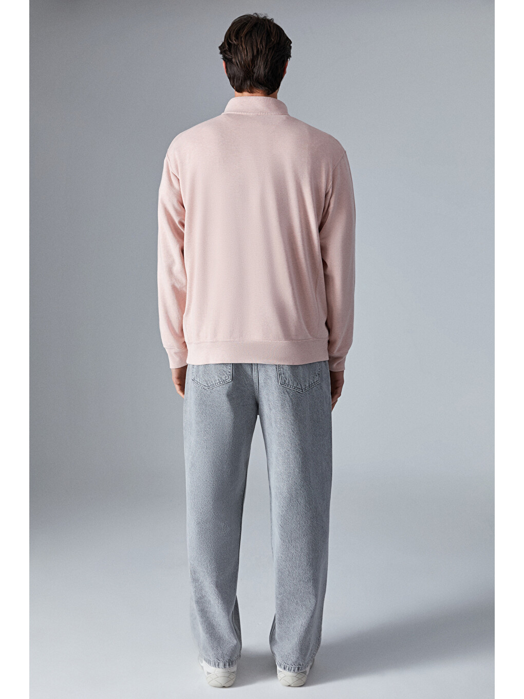 Nestor Erkek Relaxed Fit Dik Yakalı Yarım Fermuarlı Uzun Kollu Pembe Sweatshirt-4