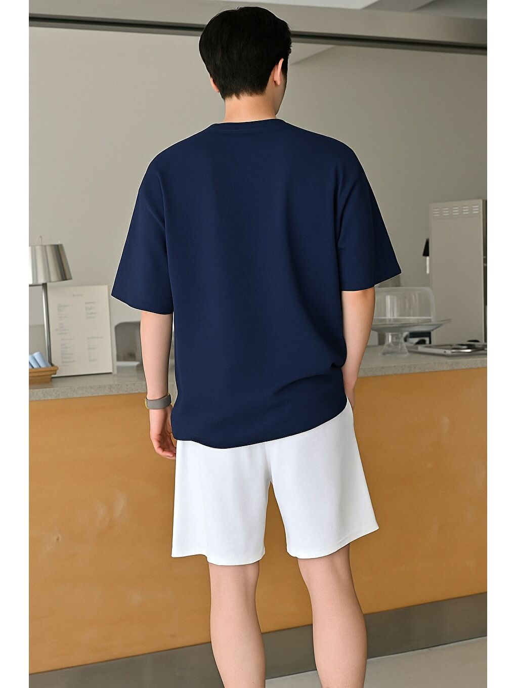 Lacivert Erkek Tişört Baskılı Oversize T-shirt Pamuklu Tişört NATURE-OVERSİZE-1