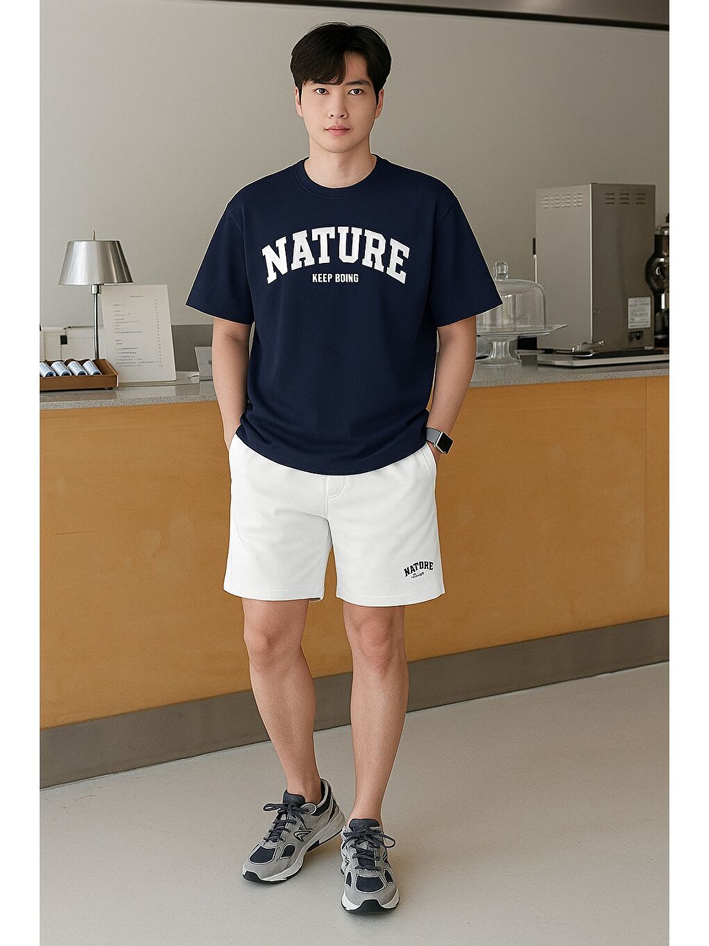 Lacivert Erkek Tişört Baskılı Oversize T-shirt Pamuklu Tişört NATURE-OVERSİZE-2