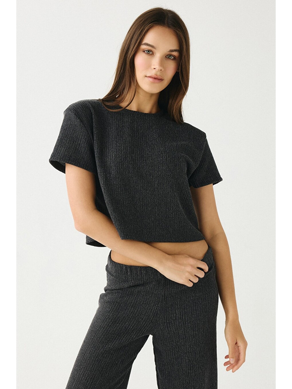 Comfort Dokulu Natural Pijama Takım 9160 Siyah-1