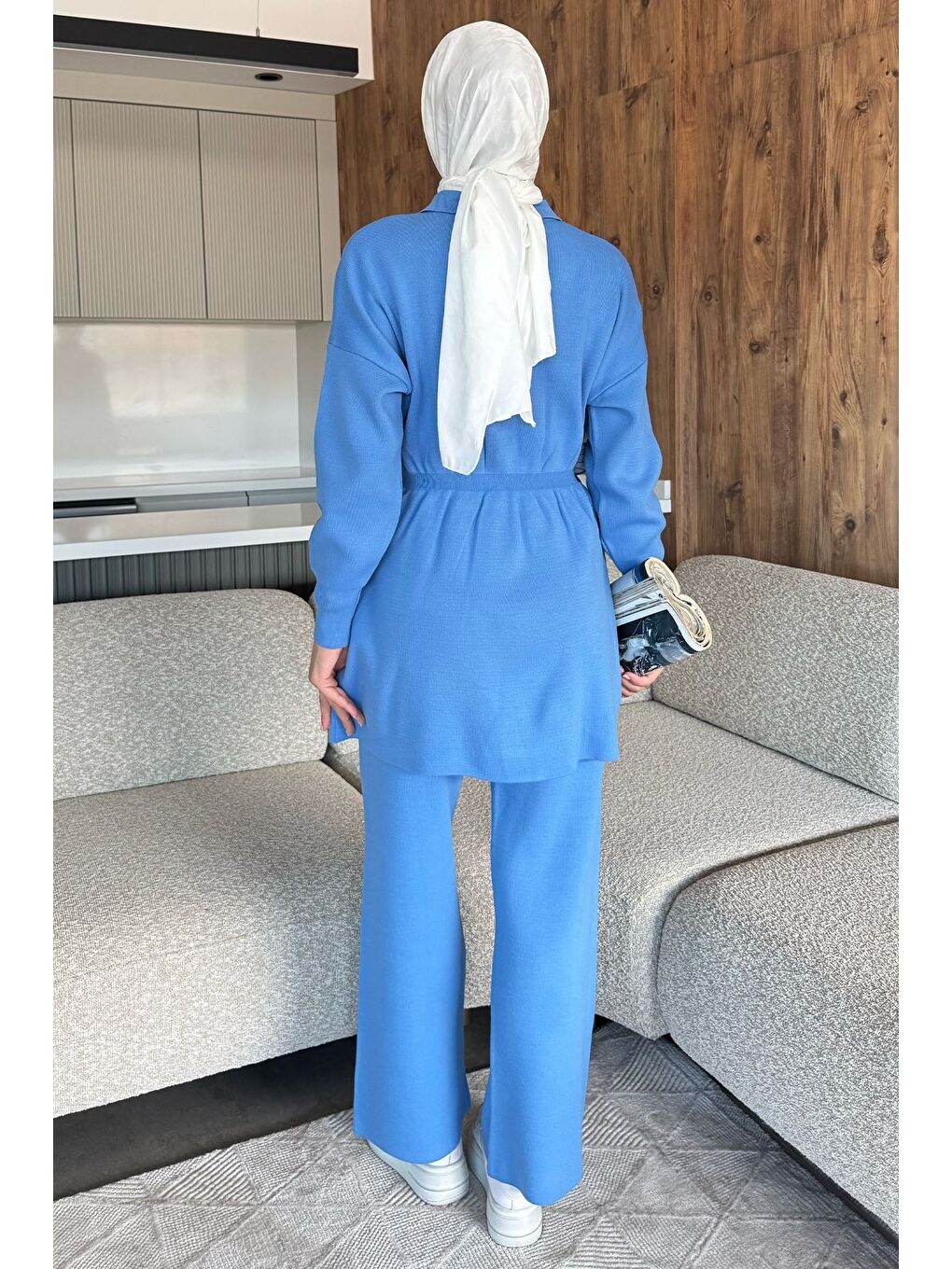 İndigo Papatya Aplikeli Tunik Pantolon Triko Tesettür İkili Takım (s,m,l,xl Uyumludur)-7