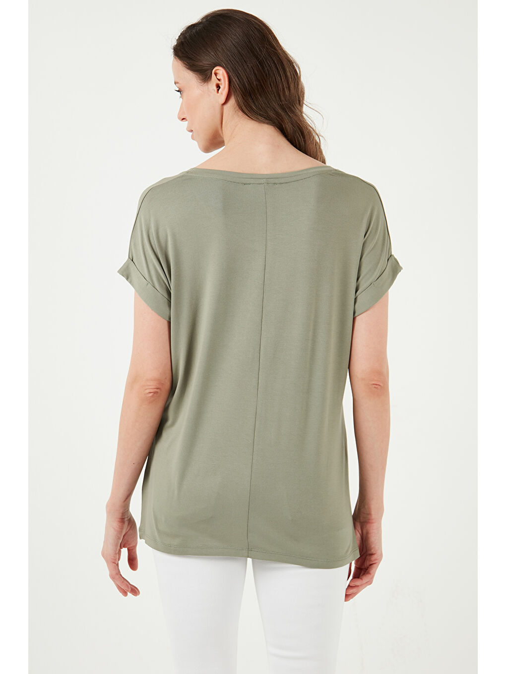 Haki Dökümlü Bisiklet Yaka Basic T Shirt 26Y0194K1-4